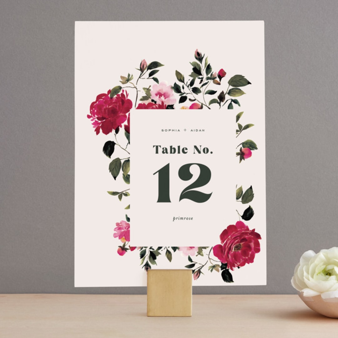"Rose Garden" - Table Numbers in Magenta by Leah Bisch - Front