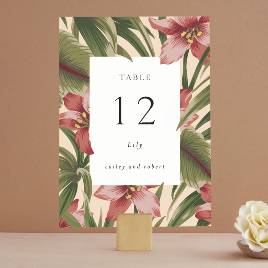 "Tropical Flowers" - Table Numbers in Sunrise by Jennifer Holbrook - Front