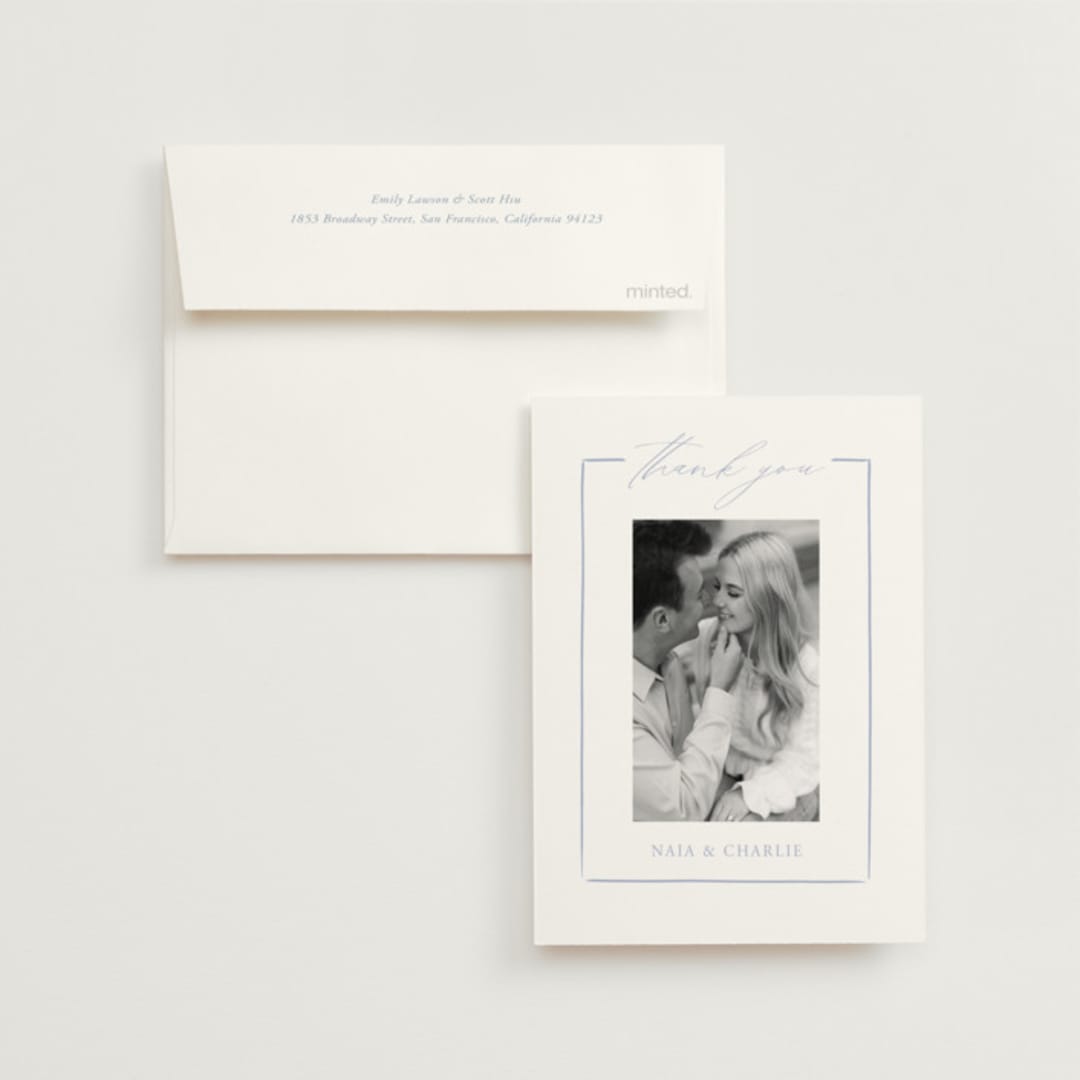 "Ocean Dreams" - Wedding Thank You Cards in Pale Cerulean by Sabrin Deirani - Front