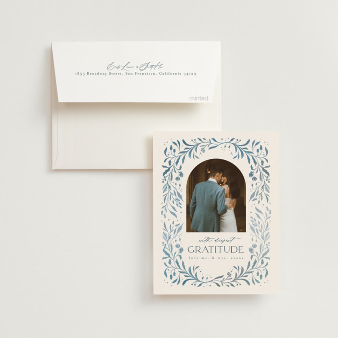 "Porcelain" - Wedding Thank You Cards in Delft Blue by Ashley DeMeyere - Front