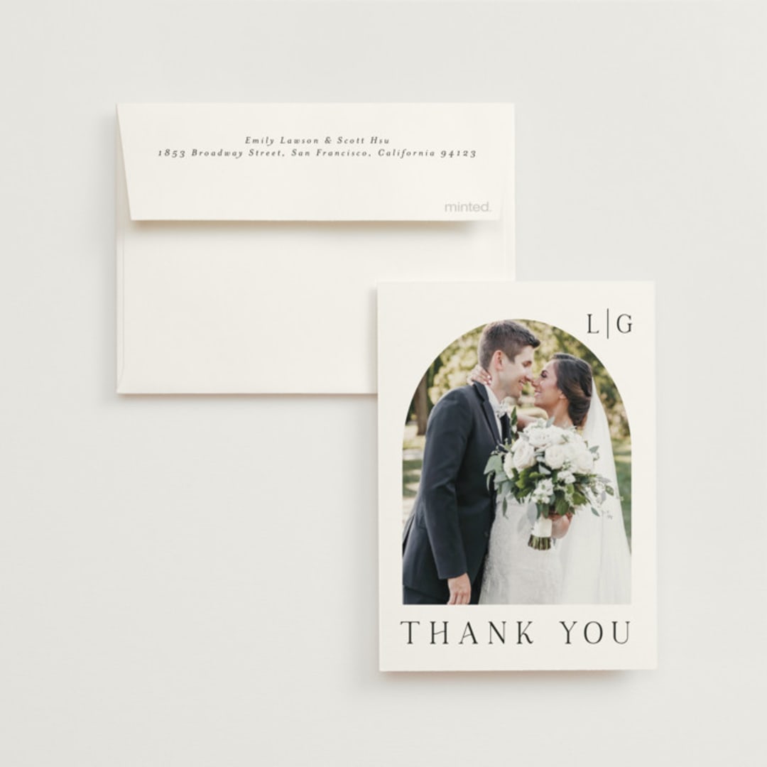 "Countryside Villa" - Wedding Thank You Cards in Noir by Shiny Penny Studio - Front