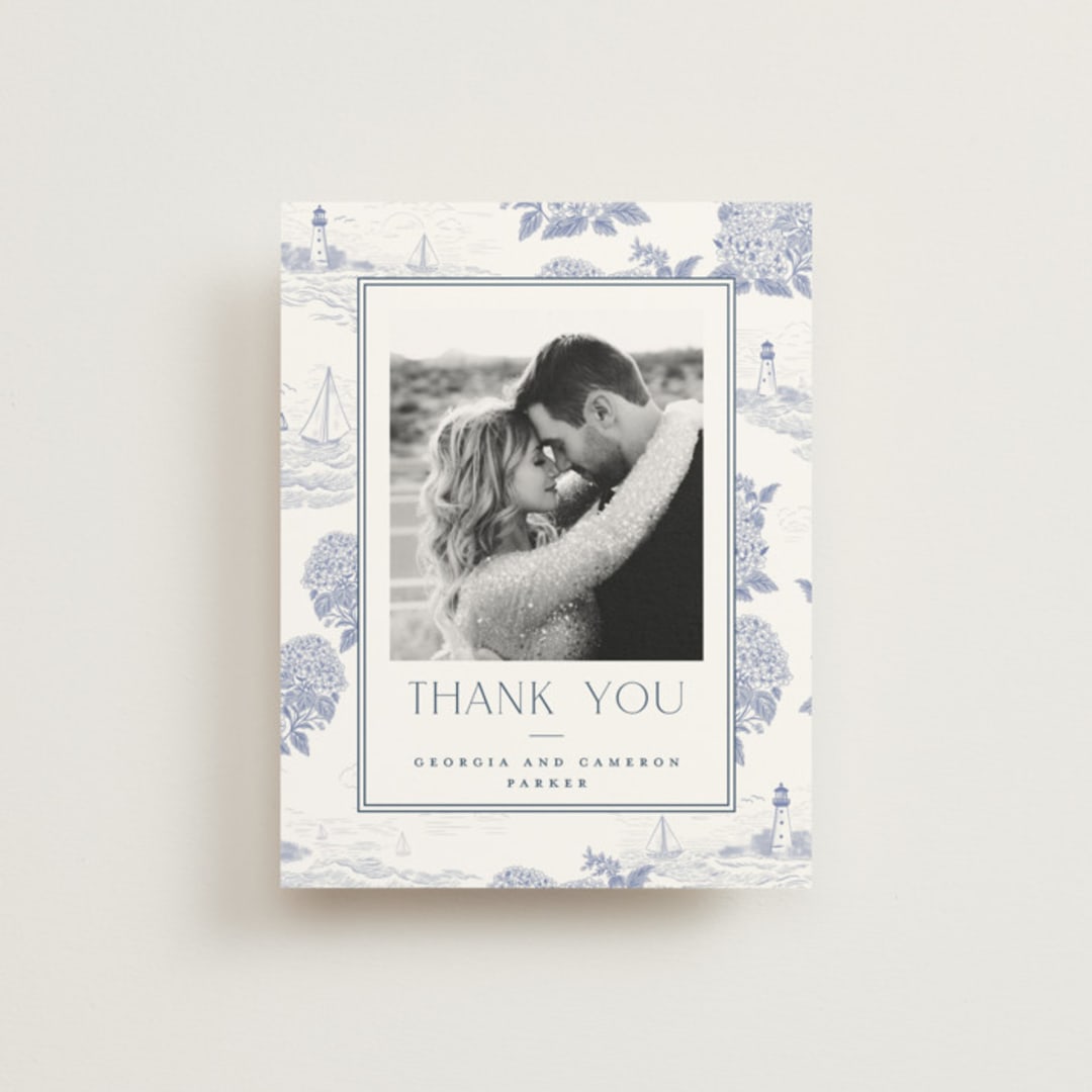 "Coastal Toile" - Wedding Thank You Cards in Periwinkle by Jenna Holcomb - Front