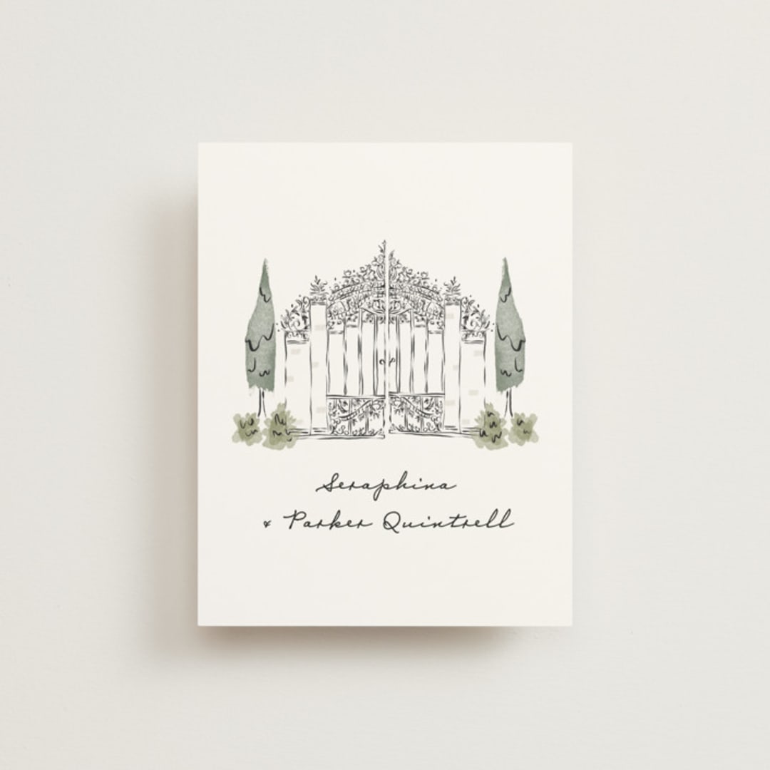 "Hand illustrated Garden Gate" - Wedding Thank You Cards in Forest by Jackie Crawford - Front