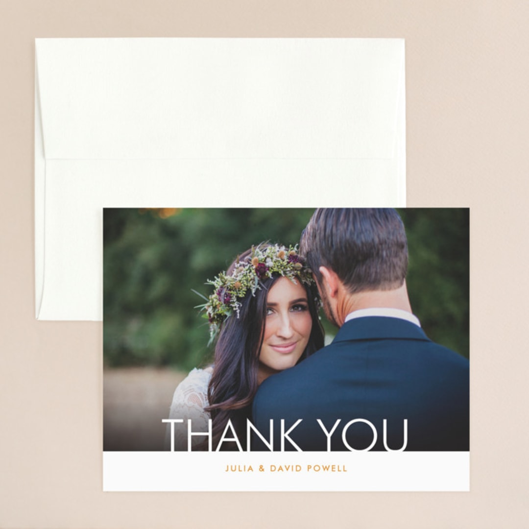 "Minimalist Display" - Wedding Thank You Cards in Orange by Nam Bourassa - Front