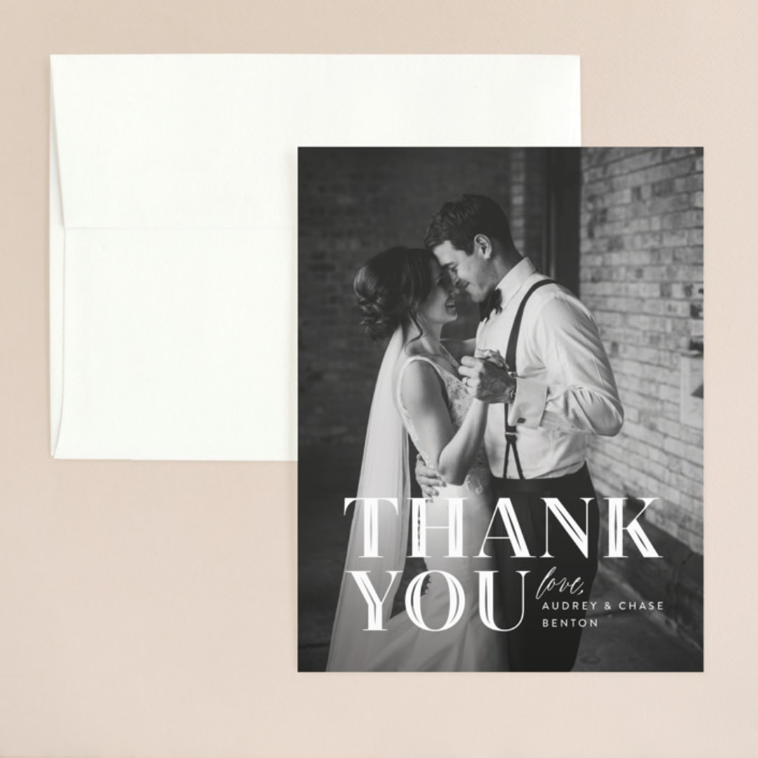 "Ribbon Border" - Wedding Thank You Cards in Tuxedo by Jill Means - Front