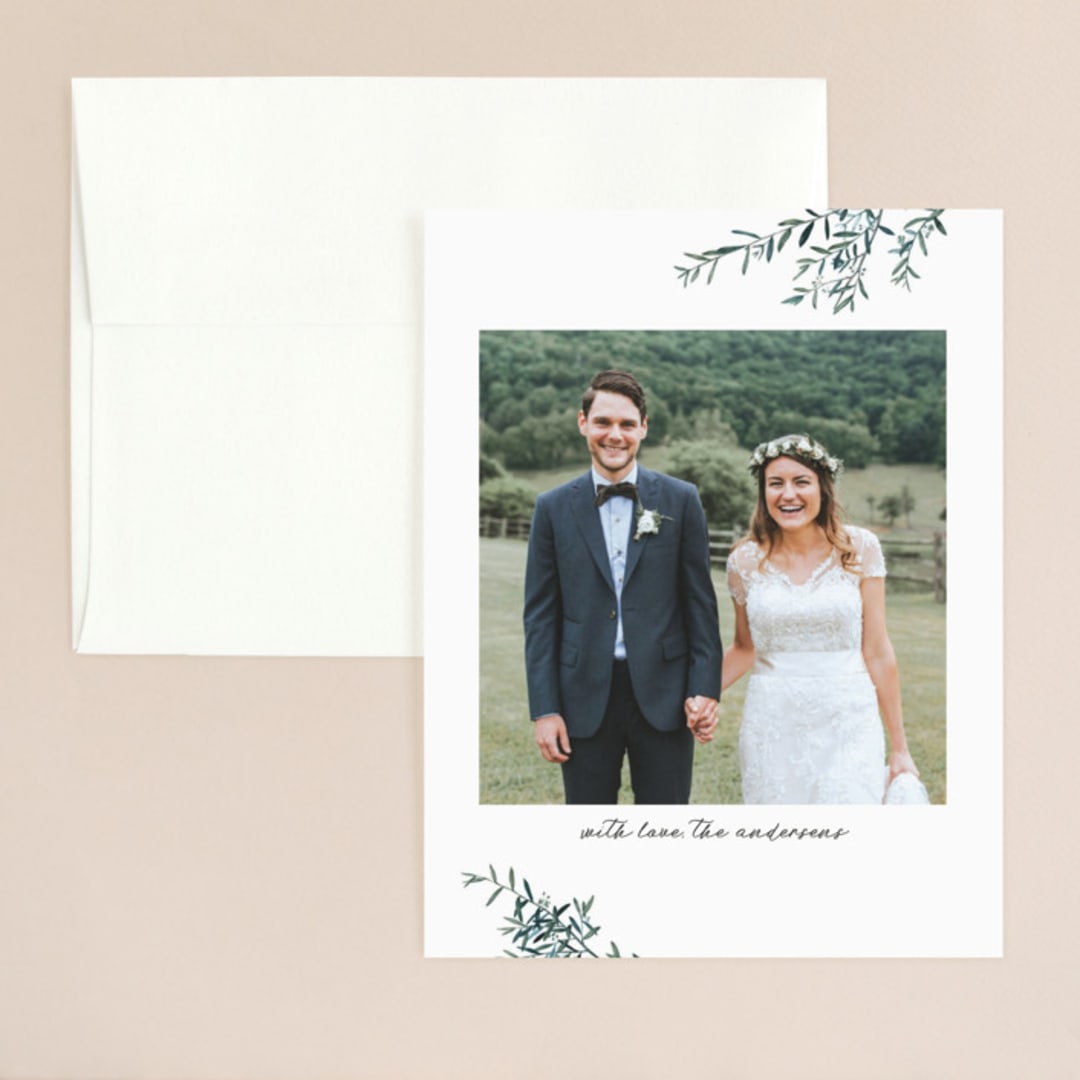 "Fresh Sage" - Wedding Thank You Cards in Olive by Christie Kelly - Front