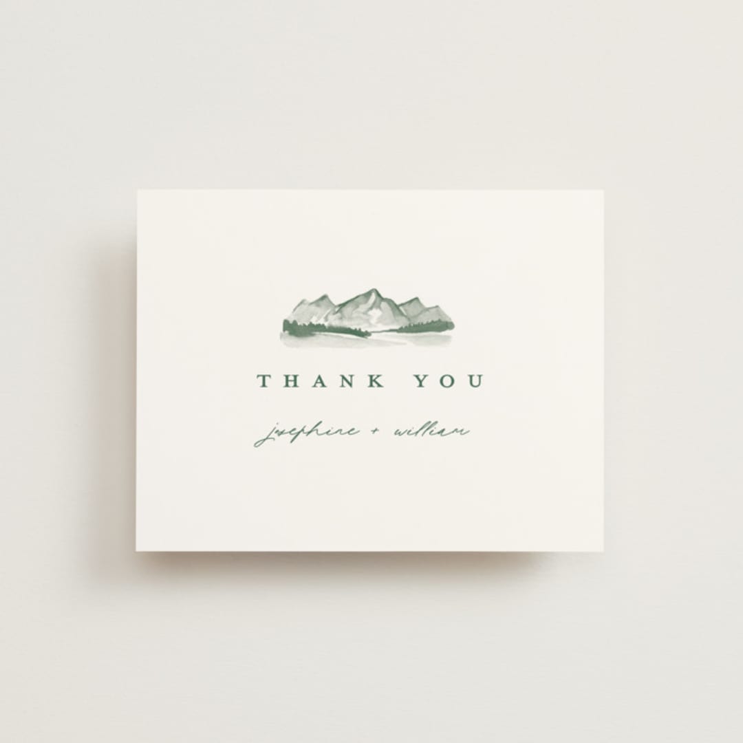 "Mountain Ridge" - Wedding Thank You Cards in Pine by Amy Kross - Front