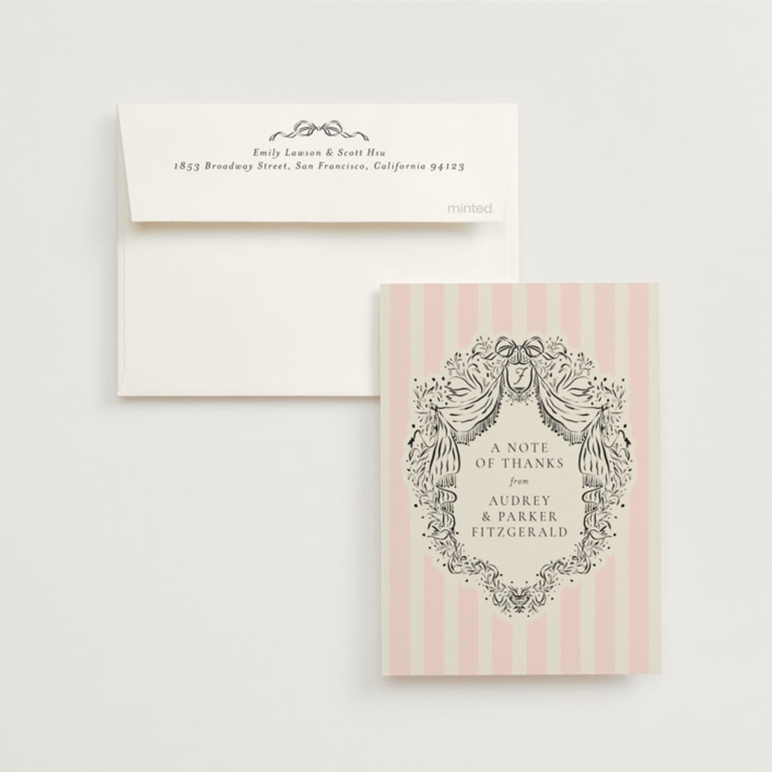 "Hand Illustrated Crest" - Wedding Thank You Cards in Peony by Jackie Crawford - Front