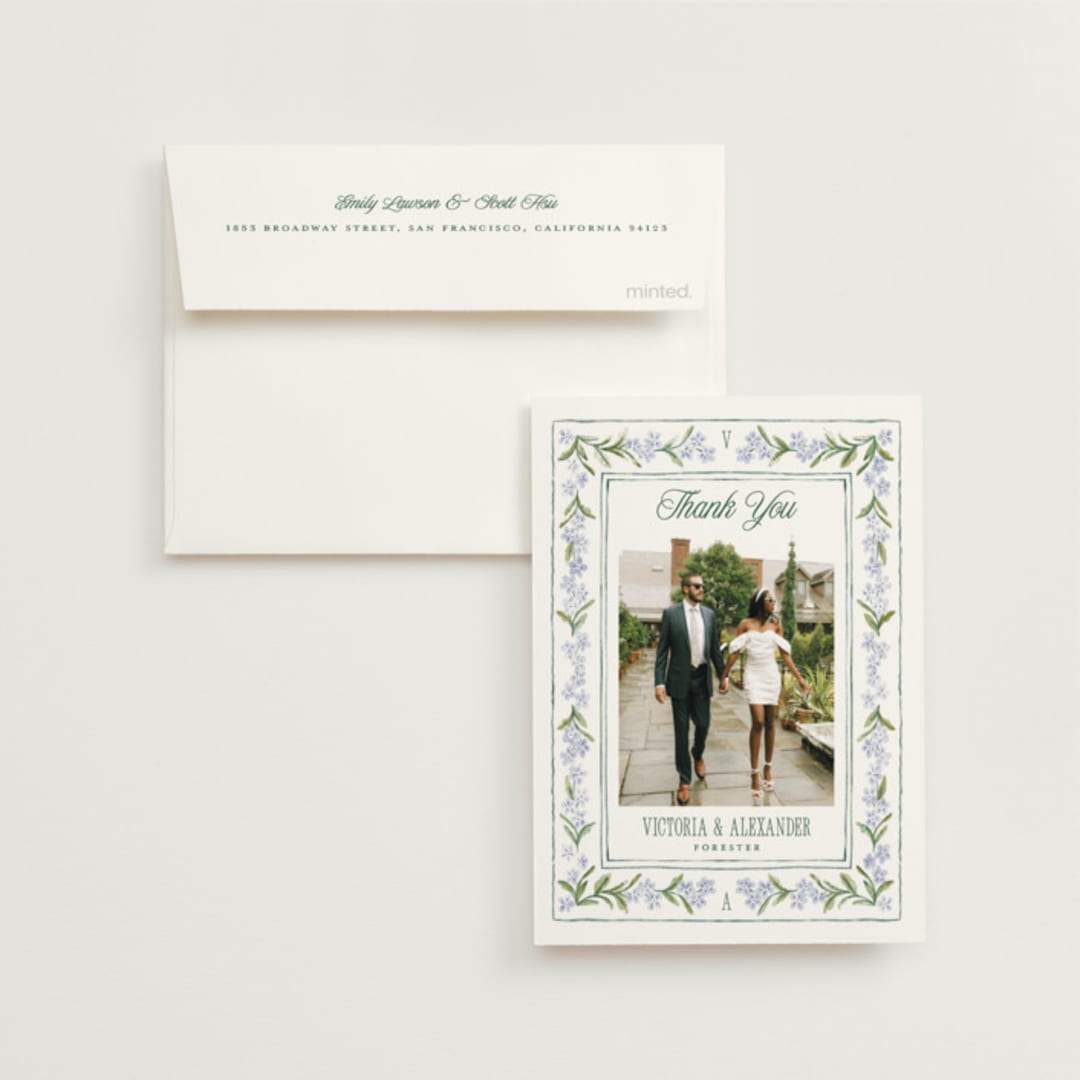 "Vintage Sketched" - Wedding Thank You Cards in Wisteria by Jenna Holcomb - Front