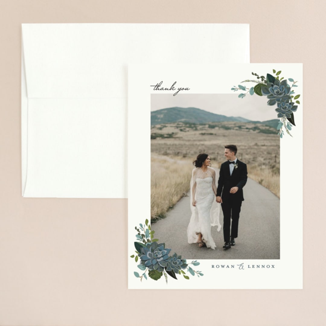 "Echeveria" - Wedding Thank You Cards in Prussian Blue by Susan Moyal - Front