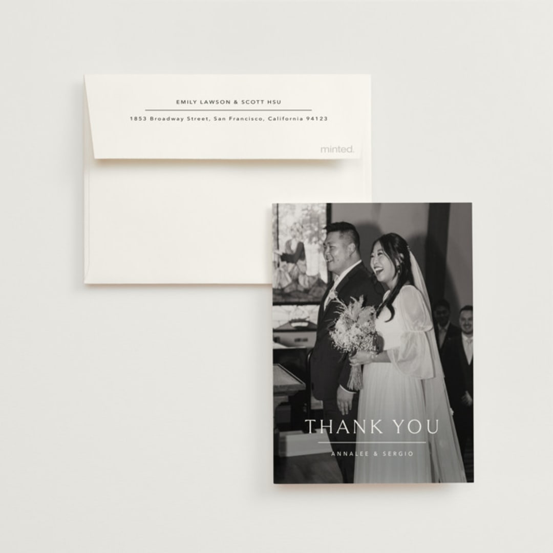 "Rhythmic" - Wedding Thank You Cards in Simply White by Jennifer Postorino - Front