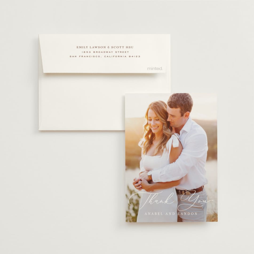"Luxe script" - Wedding Thank You Cards in Pearl by Hooray Creative - Front