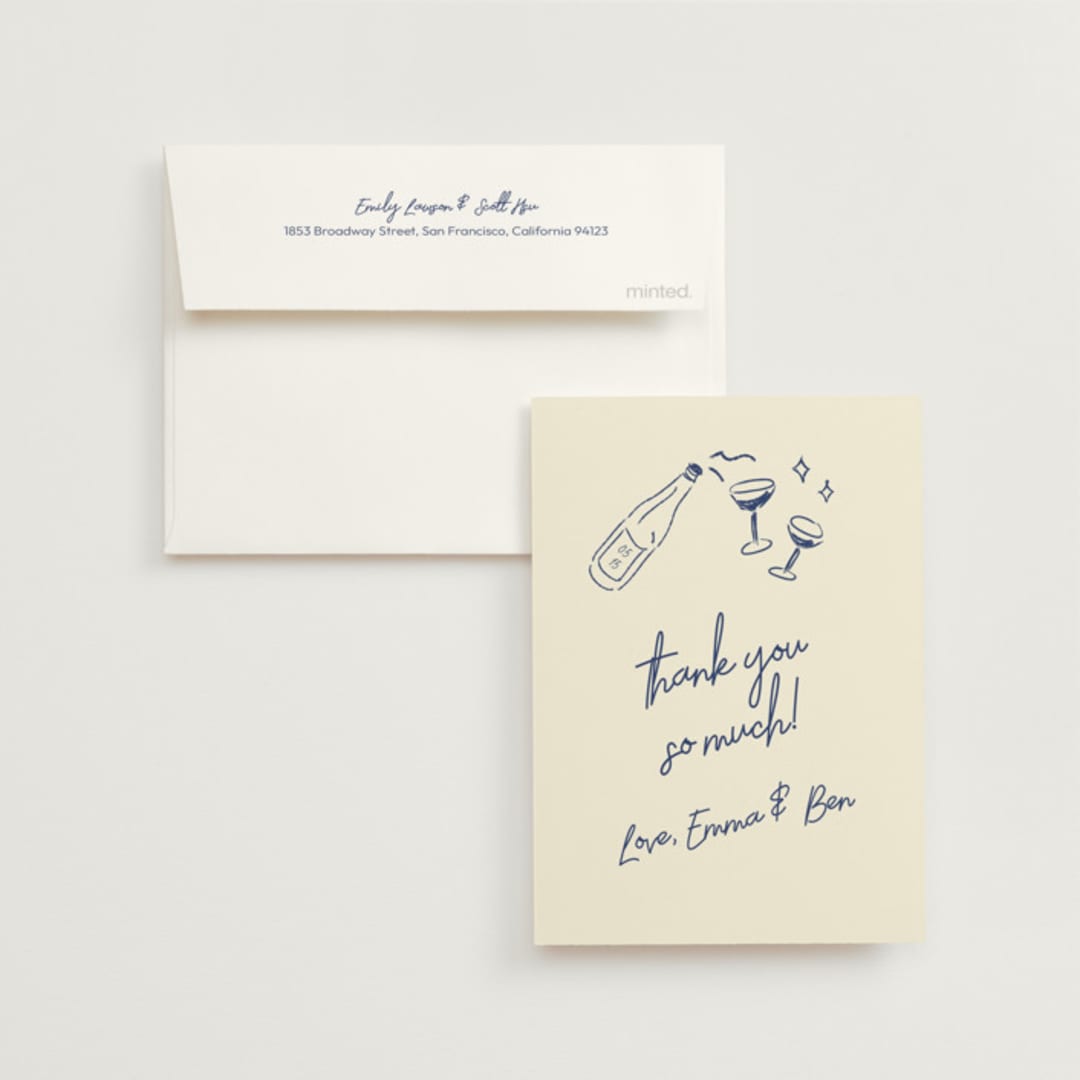 "Handwritten Letter" - Wedding Thank You Cards in Blue Velvet by Helena Vitto - Front
