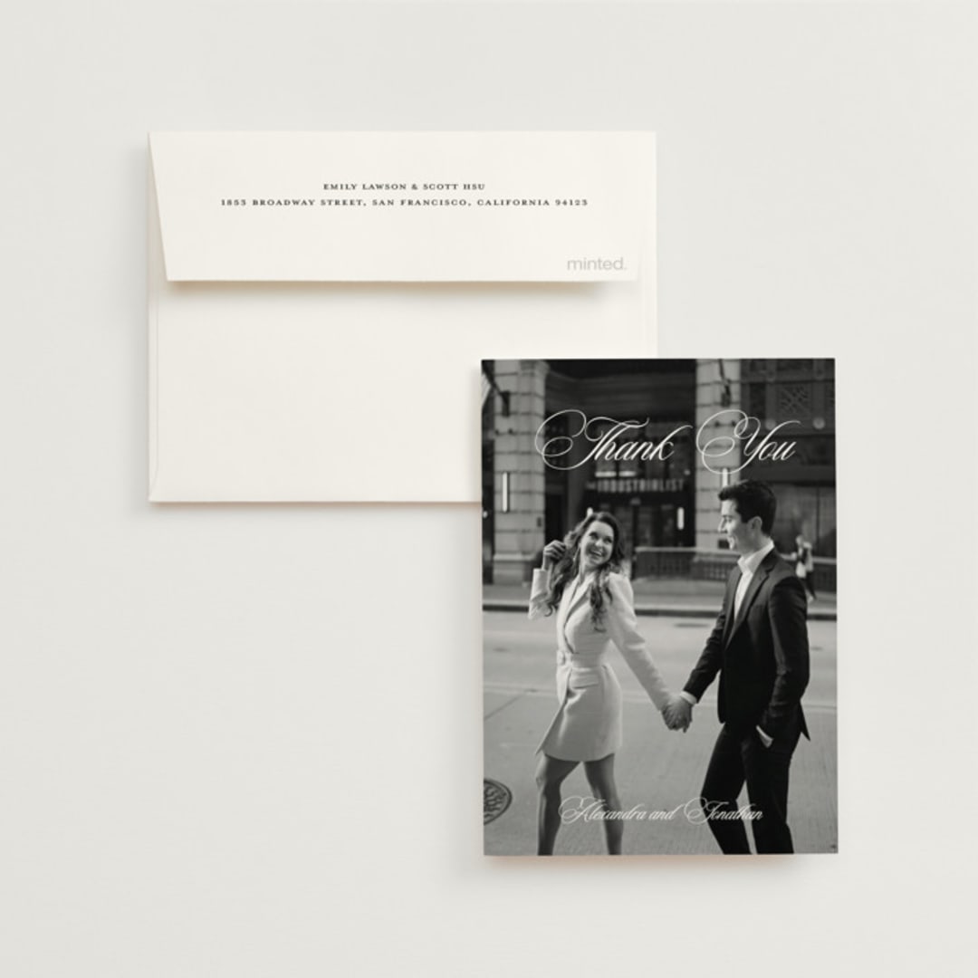 "Black Tie" - Wedding Thank You Cards in Ink by That Girl Press - Front