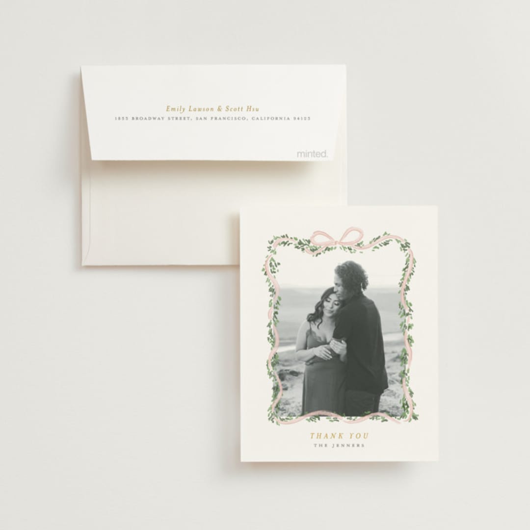 "Ribbonly Frame" - Wedding Thank You Cards in Blush by Itsy Belle Studio - Front