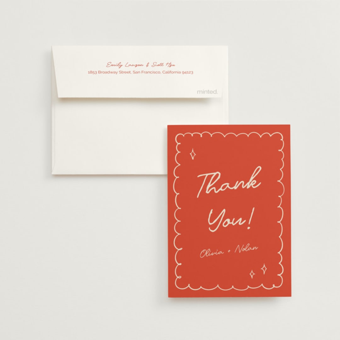 "Party On!" - Wedding Thank You Cards in Sangria Spark by Zove Ahhh - Front