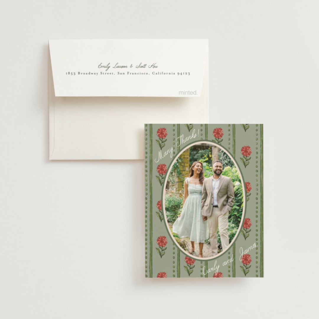 "Wedding Tapestry" - Wedding Thank You Cards in Coral Fern by Chris Griffith - Front