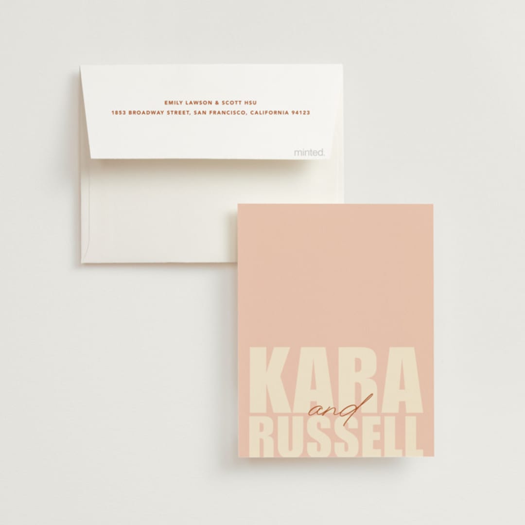"Typographical Poster" - Wedding Thank You Cards in Blush by Stacey Day - Front