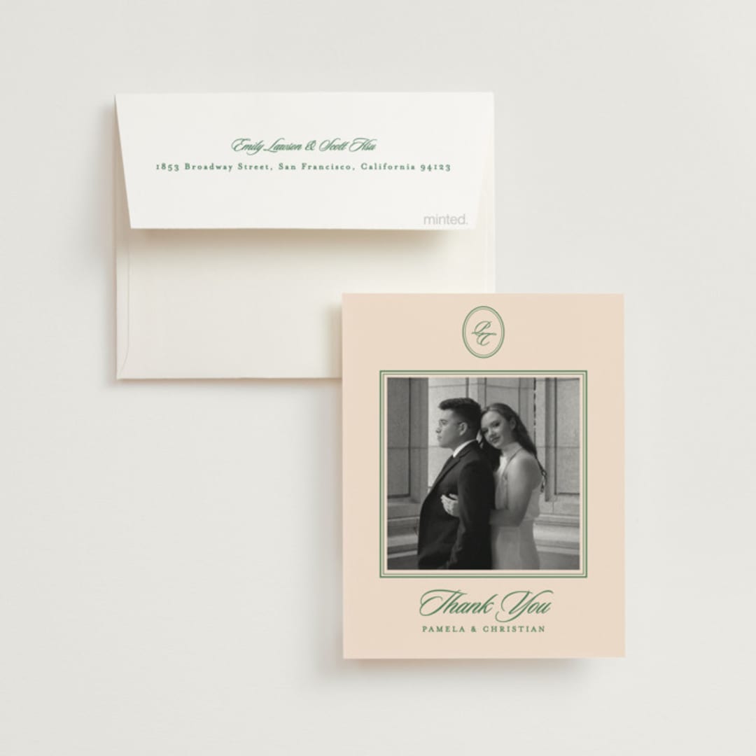"Scripted" - Wedding Thank You Cards in Emerald by Creo Study - Front
