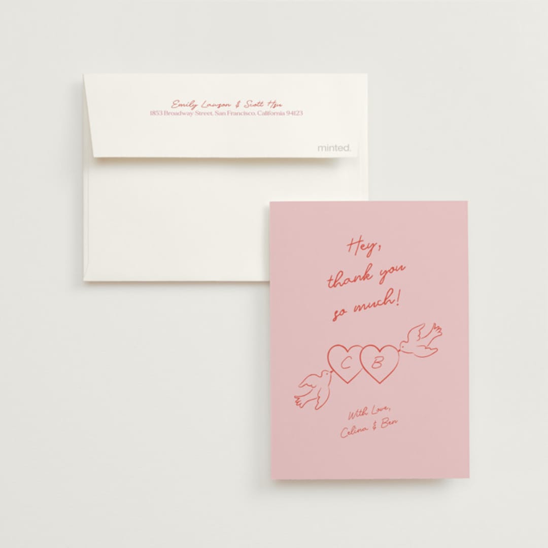 "The Bird Song" - Wedding Thank You Cards in Peach by Helena Vitto - Front
