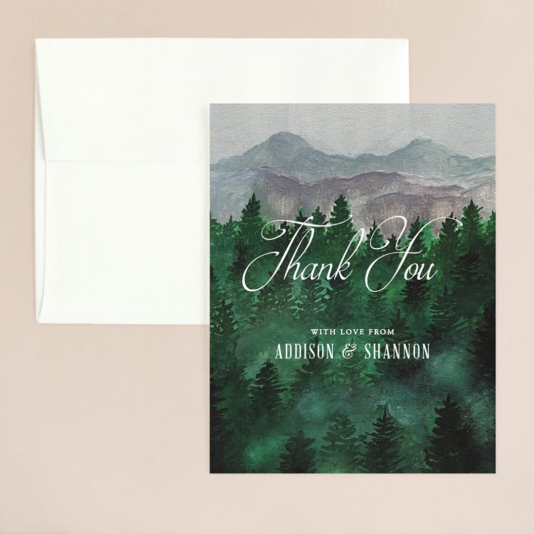 "Adventure Awaits" - Wedding Thank You Cards in Smoke by Elly - Front