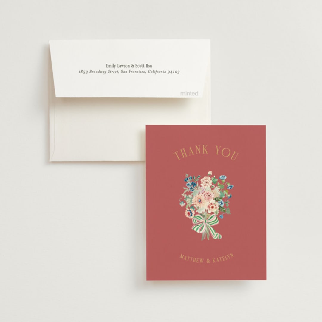 "Ruban en Fleur" - Wedding Thank You Cards in Rose by Itsy Belle Studio - Front