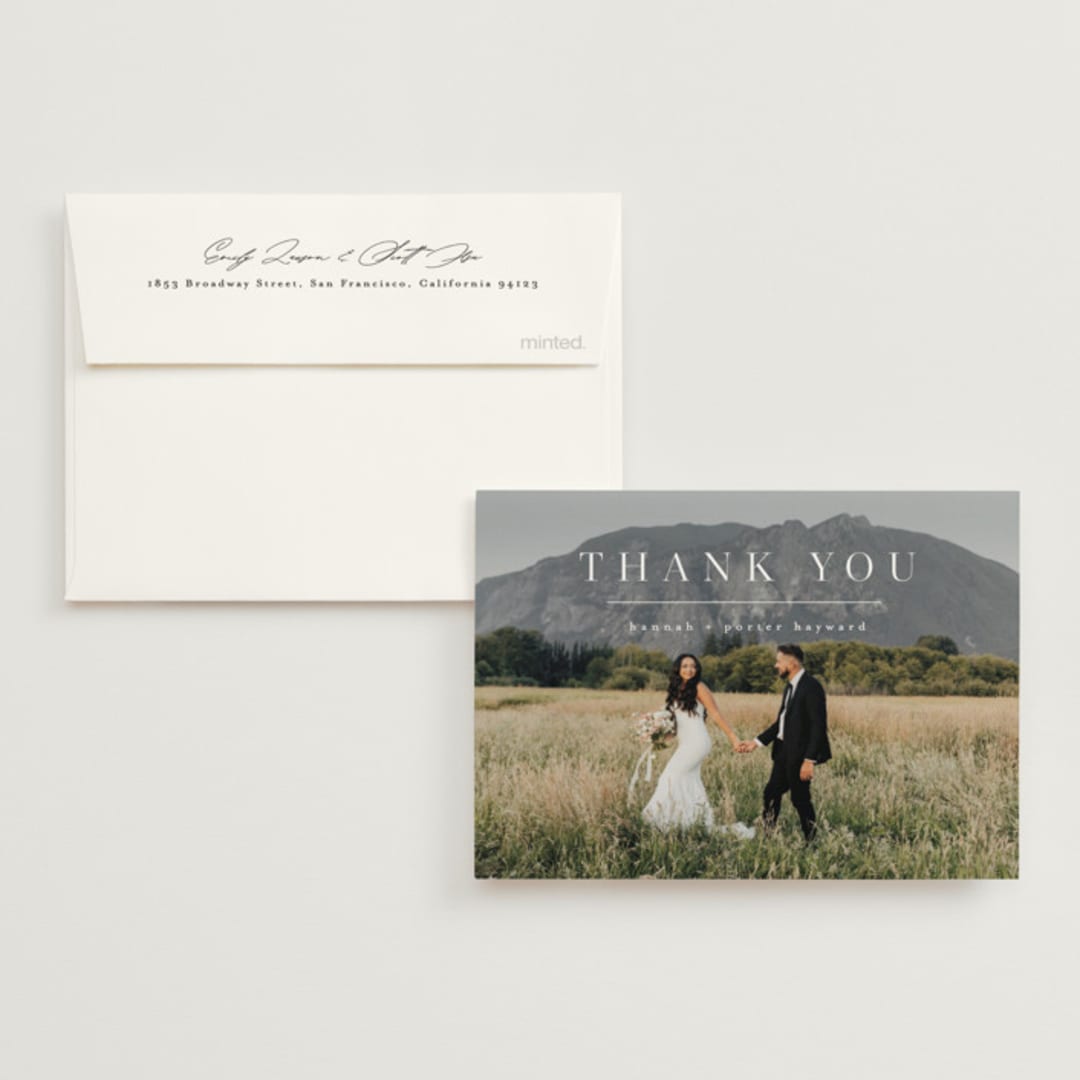 "Mystique" - Wedding Thank You Cards in Linen by Ashley Rosenbaum - Front