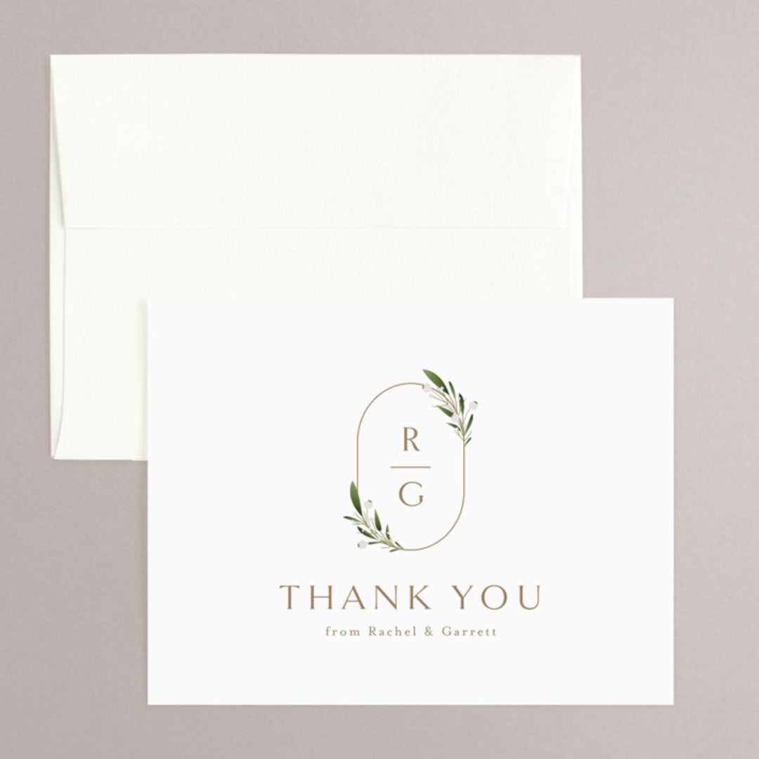 "Soft Sprigs" - Wedding Thank You Cards in Champagne by Jennifer Postorino - Front