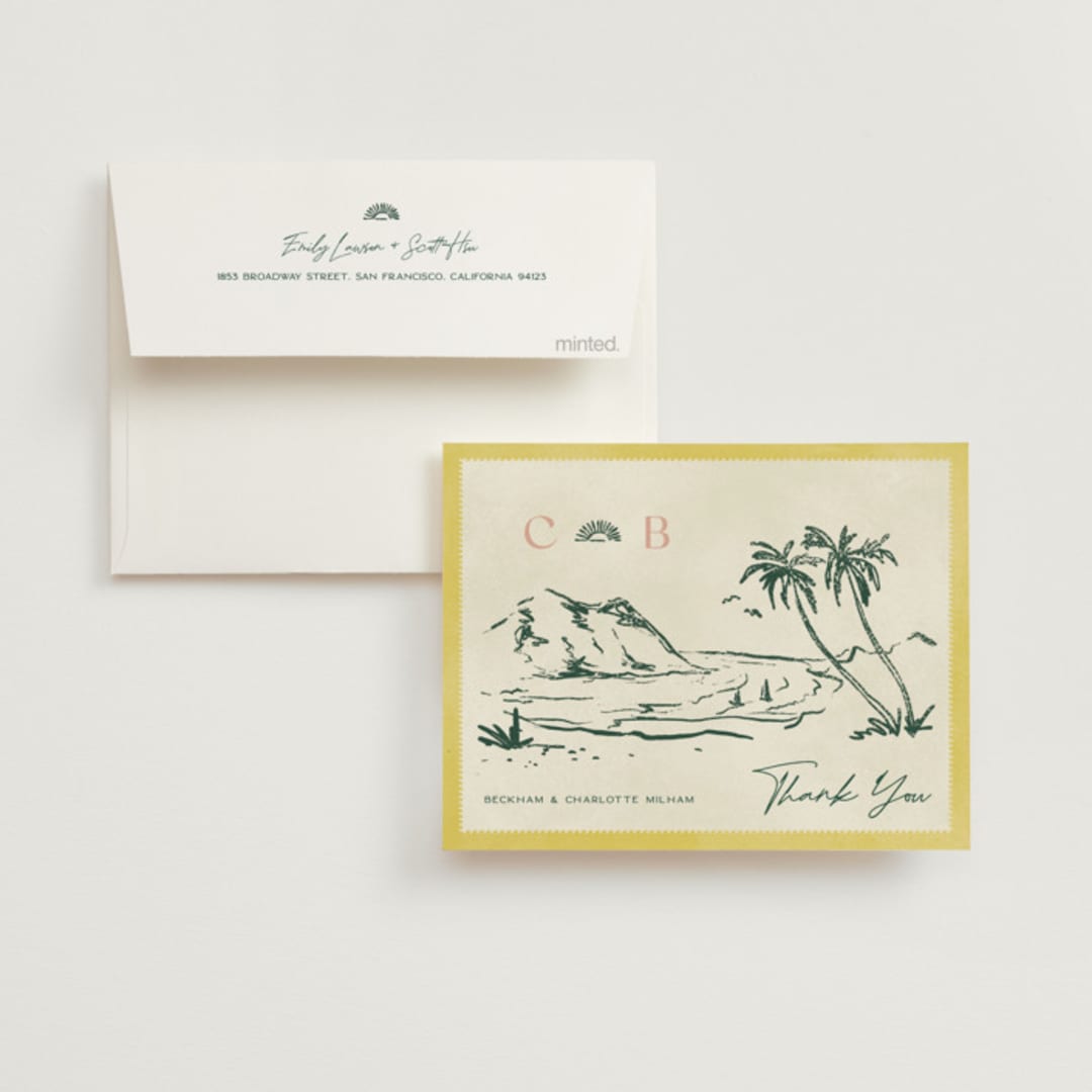 "Coastal Drift" - Wedding Thank You Cards in Caribbean Citrus by Pixel and Hank - Front