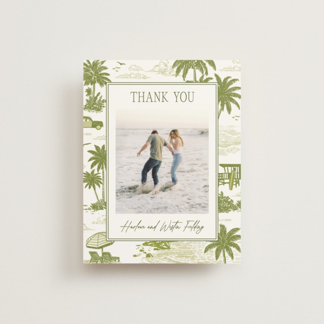 "BeachToile" - Wedding Thank You Cards in Palm by Jenna Holcomb - Front