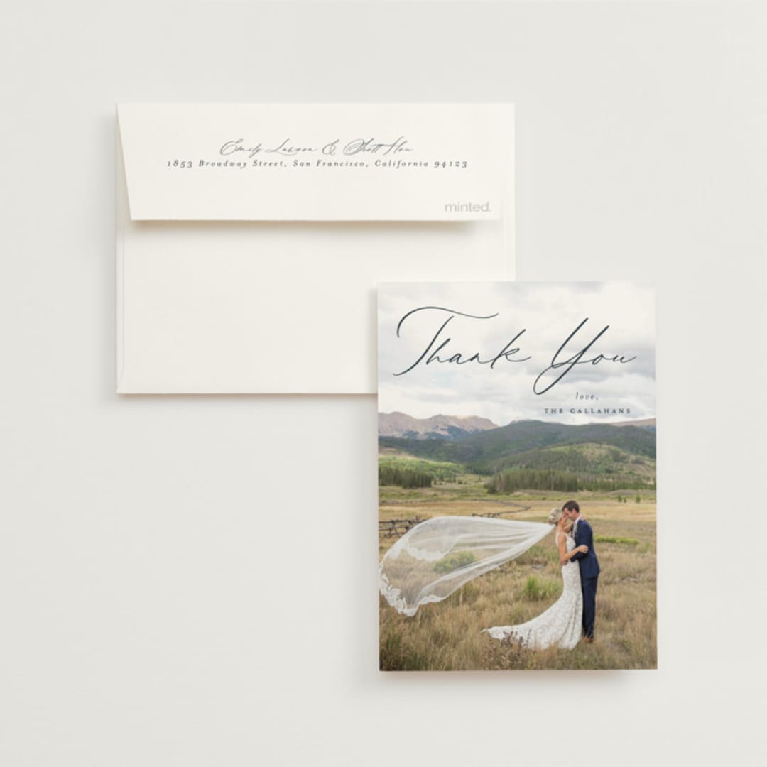 "Modern Vintage" - Wedding Thank You Cards in Jade by Emily Betts - Front
