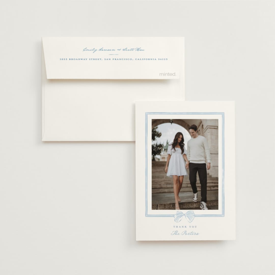 "Bow Frame" - Wedding Thank You Cards in Lagoon by Leah Bisch - Front
