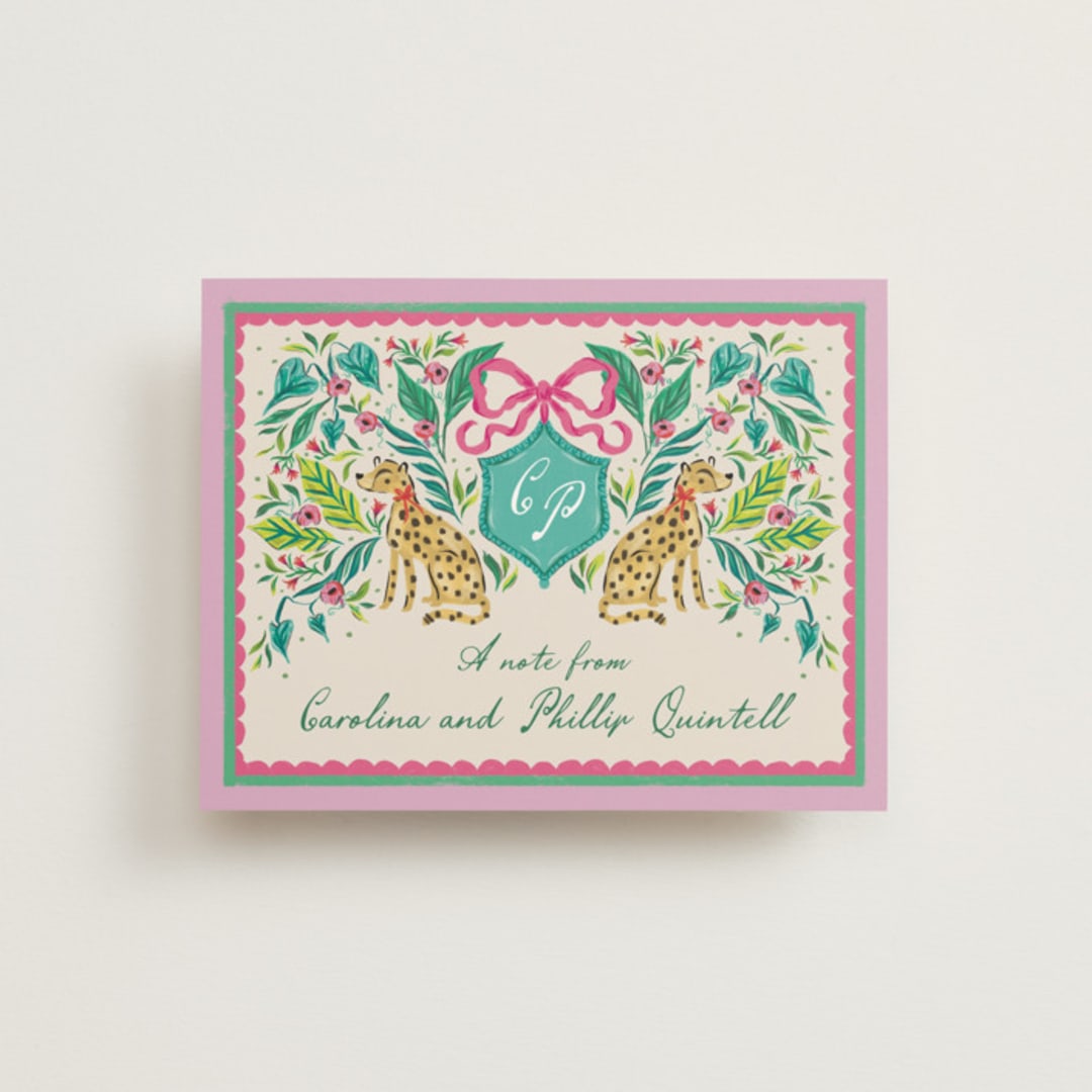 "Whimsical Hand Illustrated Crest" - Wedding Thank You Cards in Peony by Jackie Crawford - Front