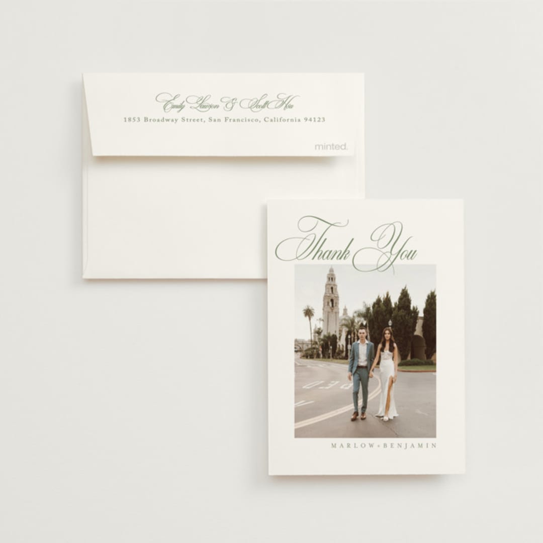"Chic Script" - Wedding Thank You Cards in Garden by Kelly Schmidt - Front