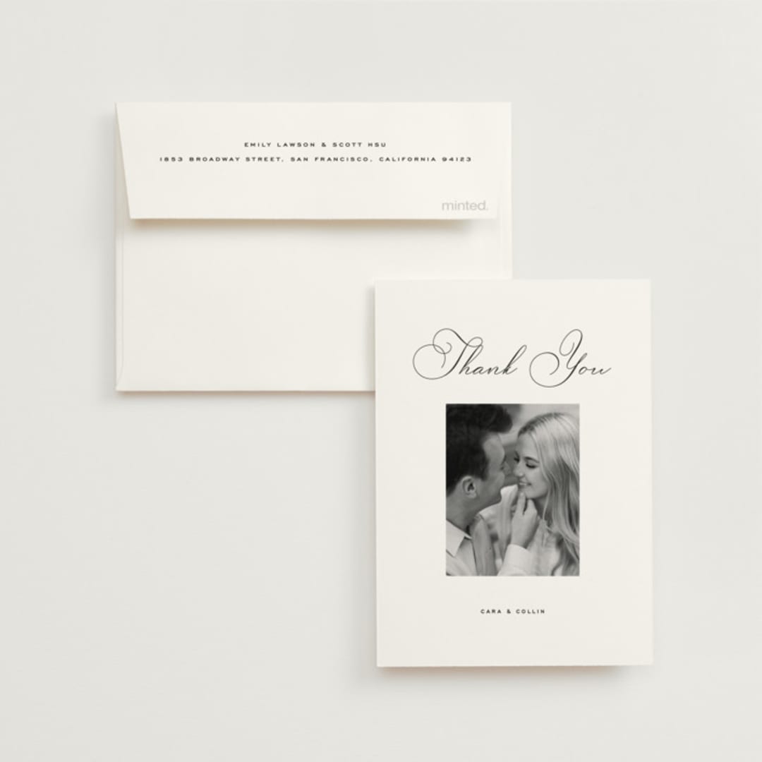 "Limelight" - Wedding Thank You Cards in Linen by Olivia Kanaley Inman - Front