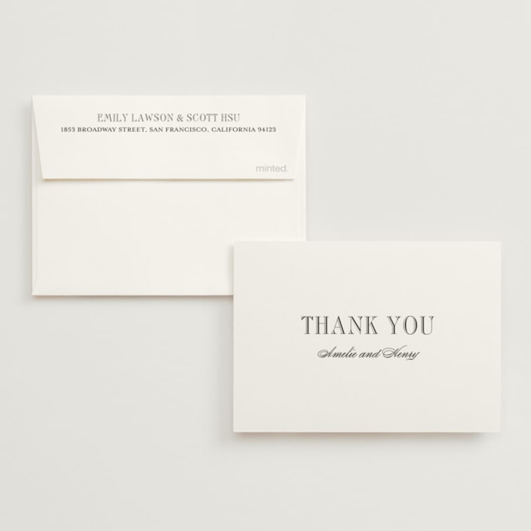 "Hepburn" - Wedding Thank You Cards in Tuxedo by Megan Davis - Front