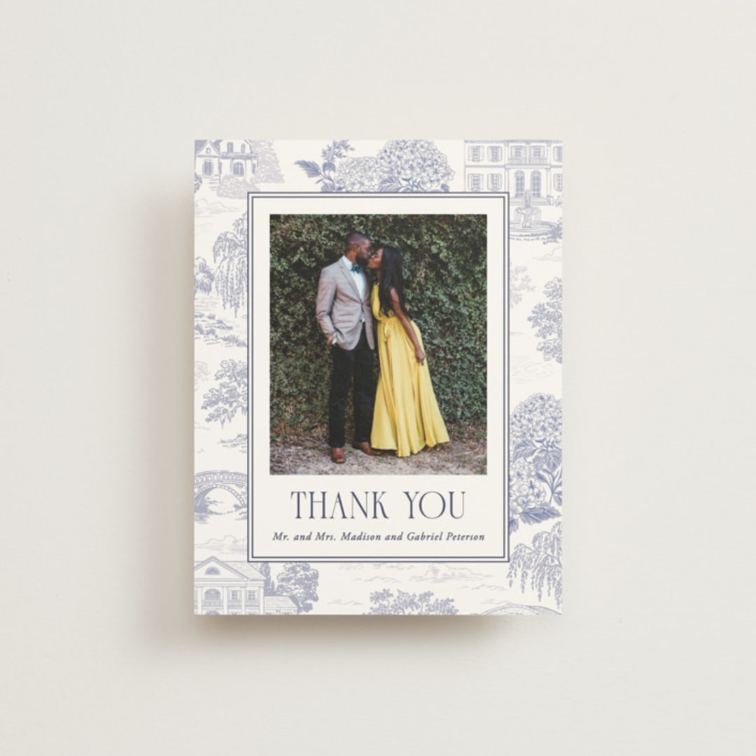 "Southern Charm Toile" - Wedding Thank You Cards in Periwinkle by Jenna Holcomb - Front