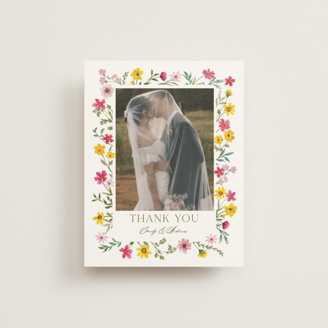"Wildflower wreath" - Wedding Thank You Cards in Peony by Yaling Hou Suzuki - Front