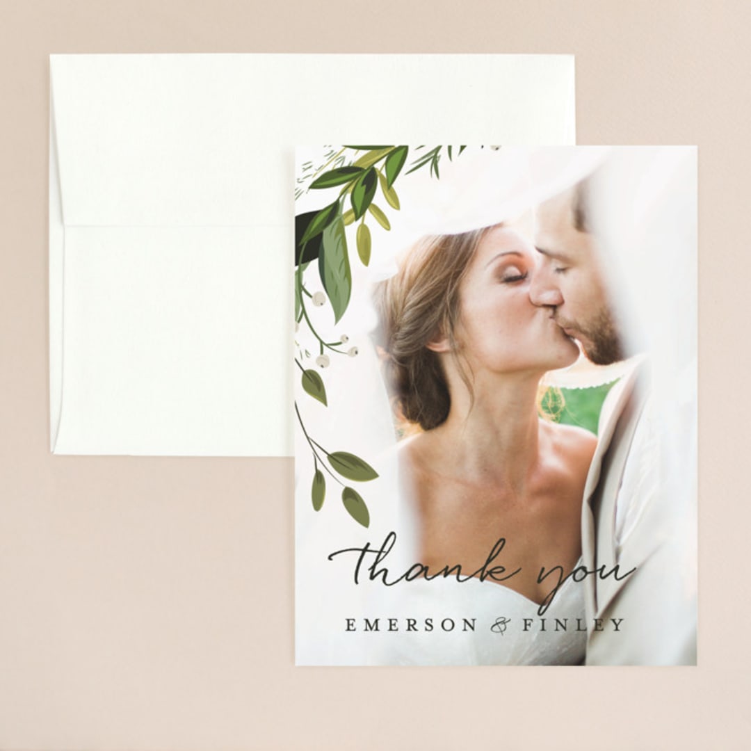 "Vines of Green" - Wedding Thank You Cards in Fern by Susan Moyal - Front