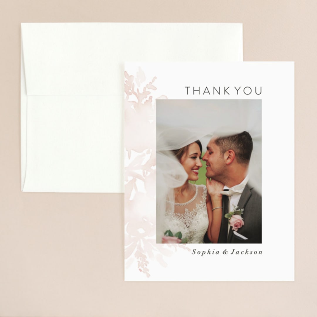 "Ethereal Bouquet" - Wedding Thank You Cards in Blush by Petra Kern - Front