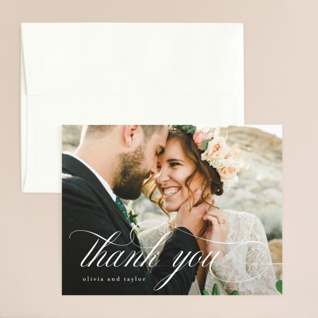 "Scripted Union" - Wedding Thank You Cards in Pearl by Kelly Schmidt - Front