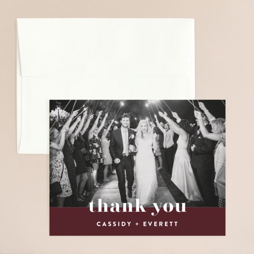 "Key Ingredients" - Wedding Thank You Cards in Merlot by Christie Garcia - Front