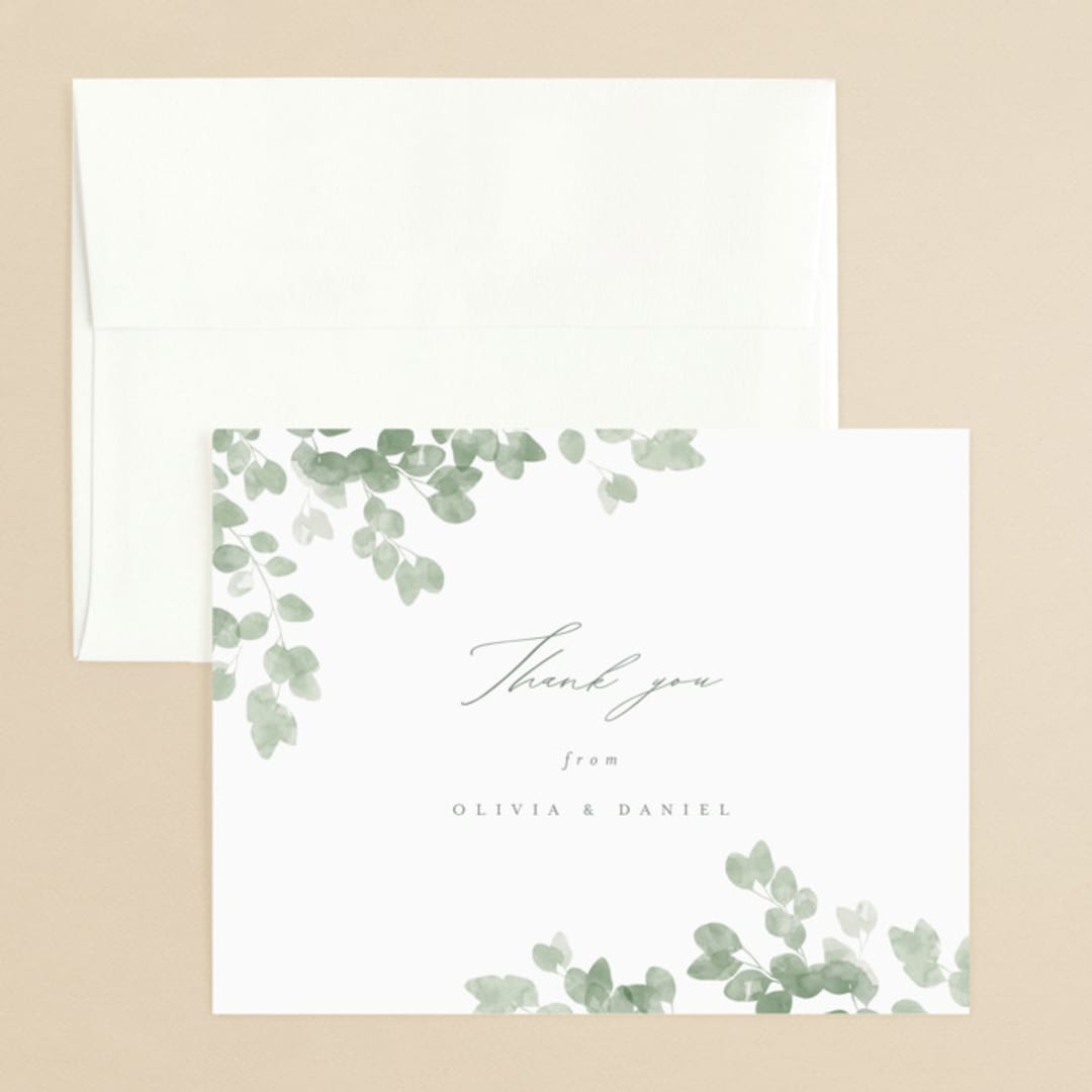 "Vining" - Wedding Thank You Cards in Eucalyptus by Kristie Kern - Front