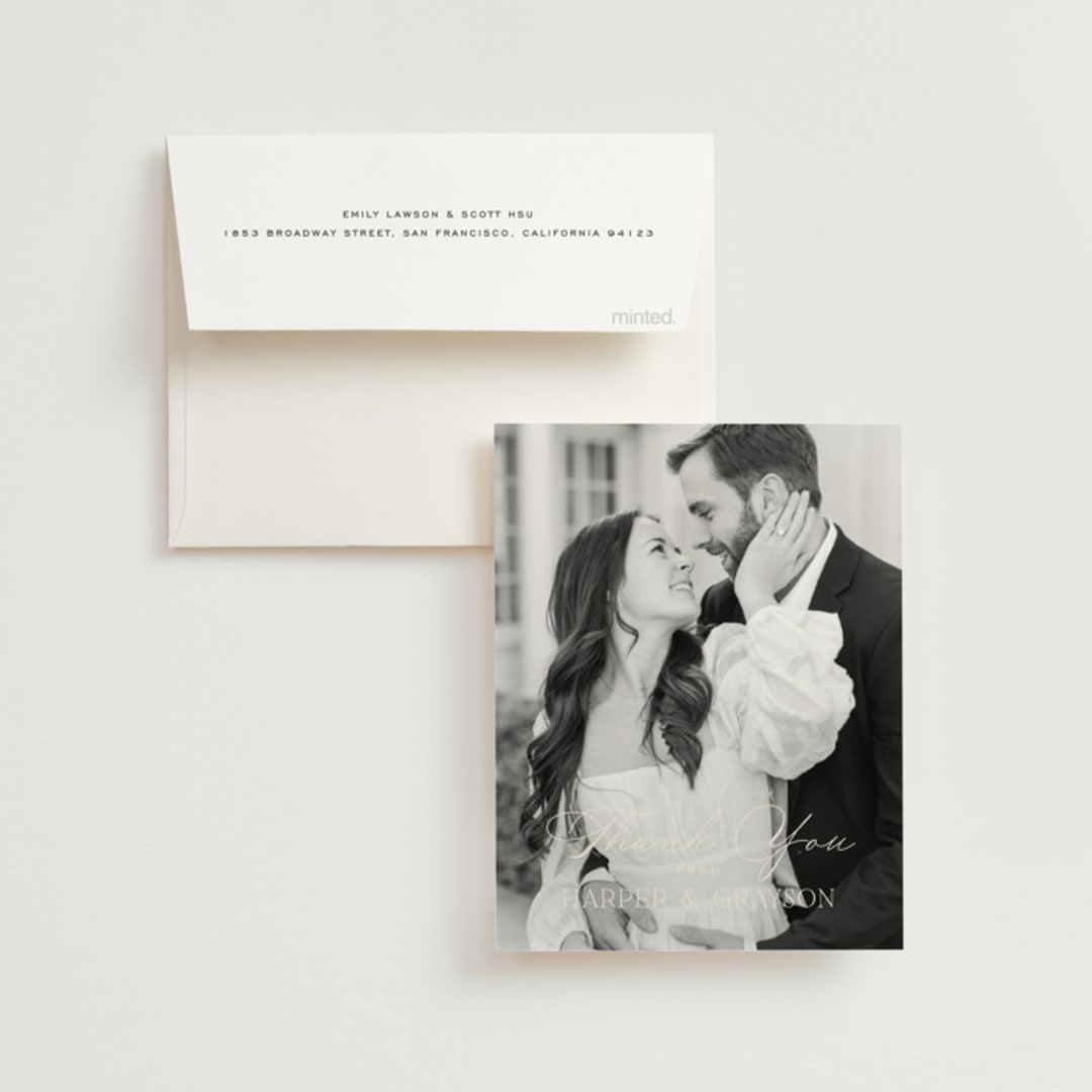 "Tendu" - Wedding Thank You Cards in Creme by Carly Reed Walker - Front
