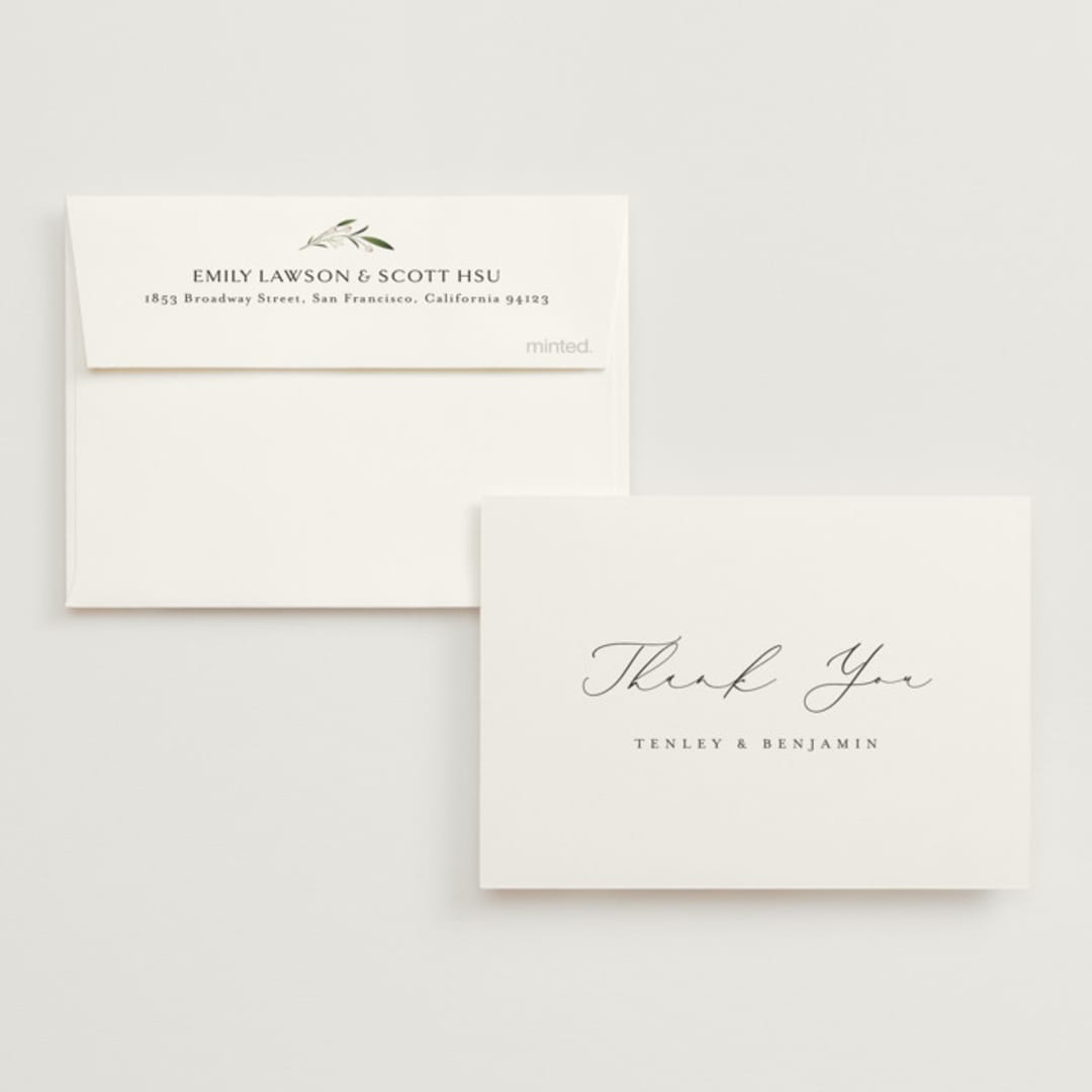 "Gentle Whisper" - Wedding Thank You Cards in Cotton by Jennifer Postorino - Front