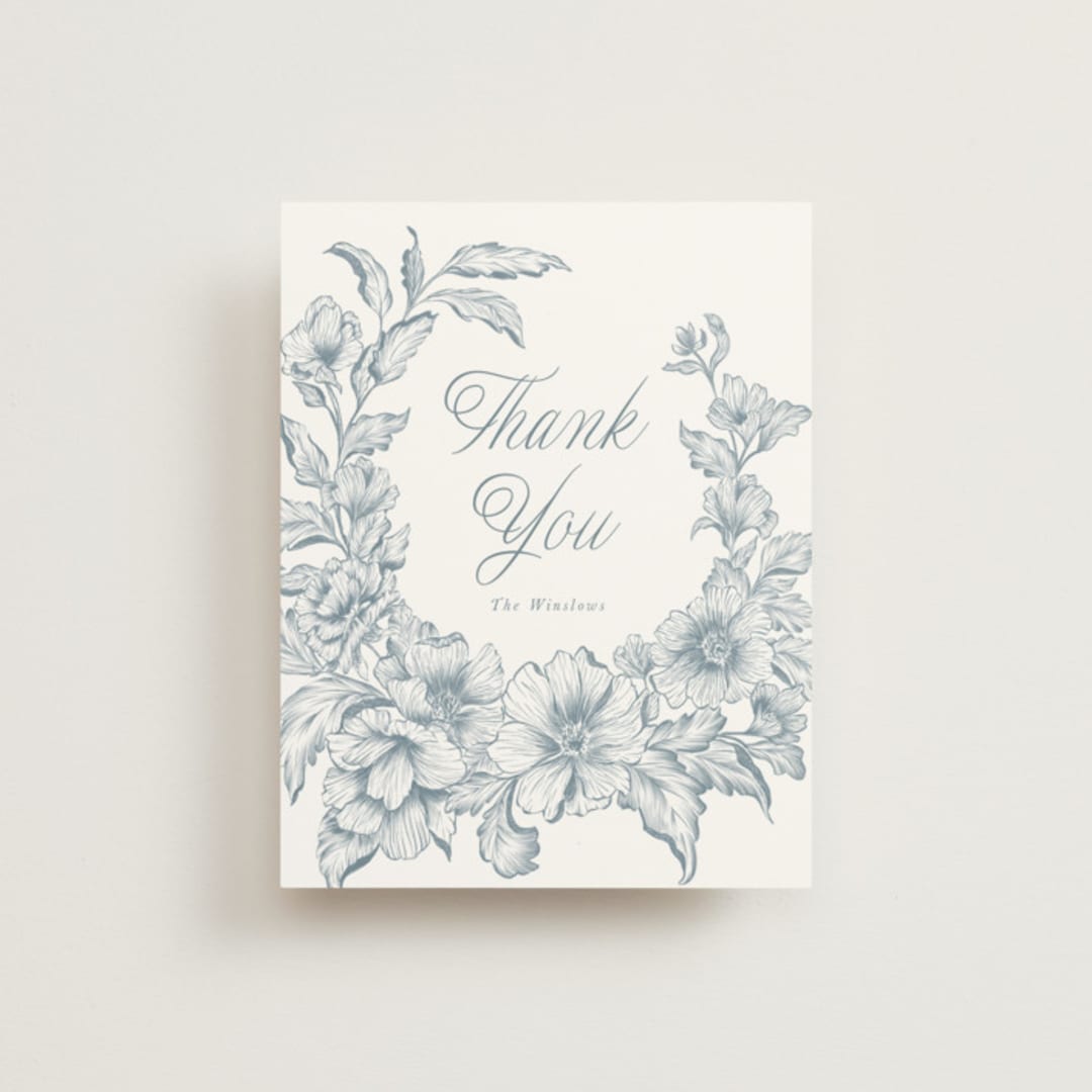 "Wreath In Bloom" - Wedding Thank You Cards in Lake by Leah Bisch - Front
