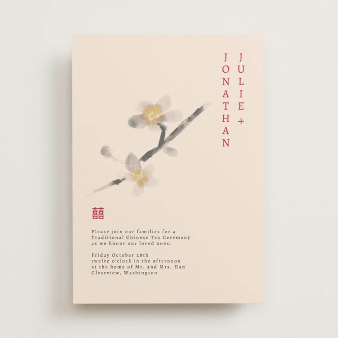 "Ink Blossoms" - Tea Ceremony Invitations in Red Tone by Ani Somi - Front