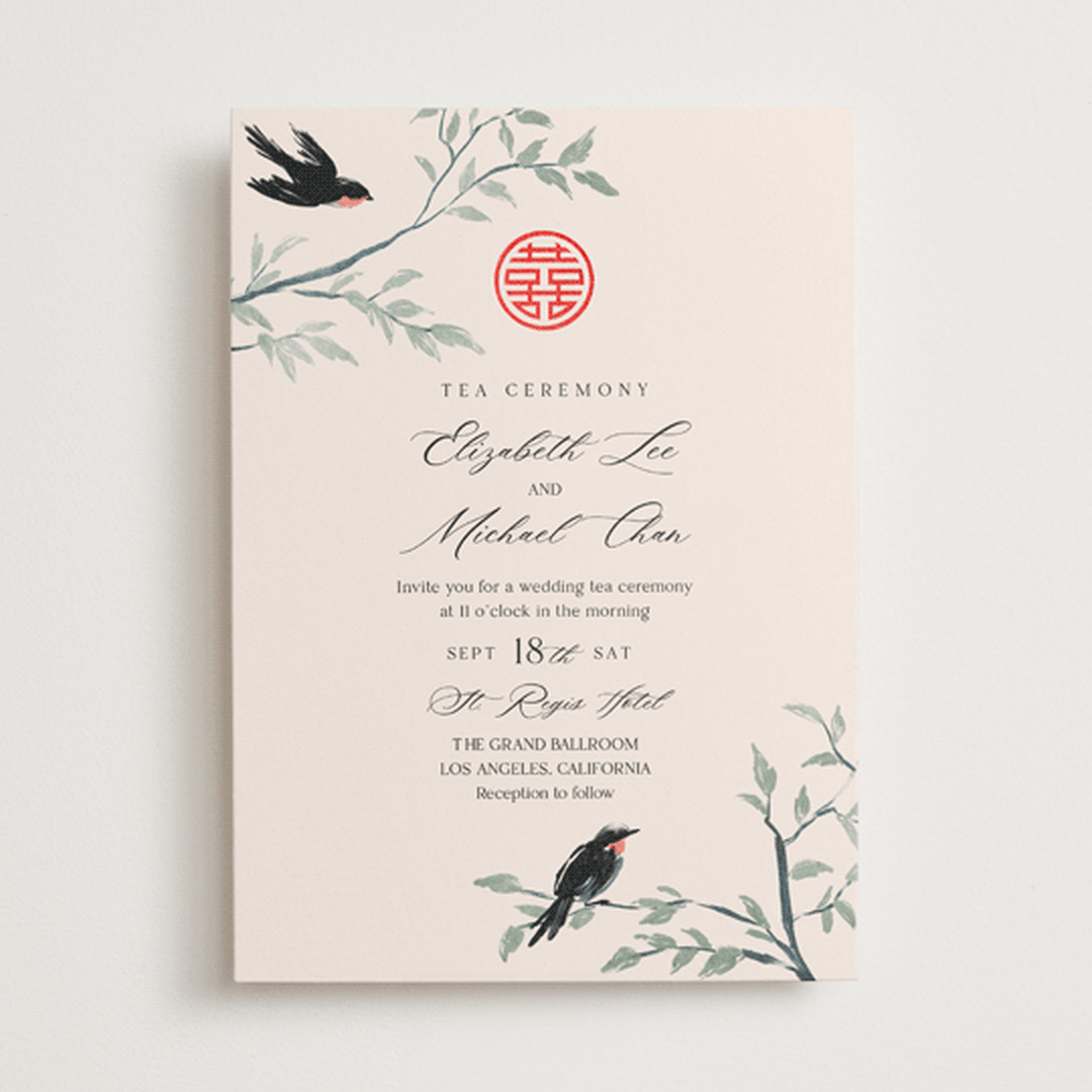 "LOVEBIRDS" - Tea Ceremony Invitations in Cream by Elly - Front