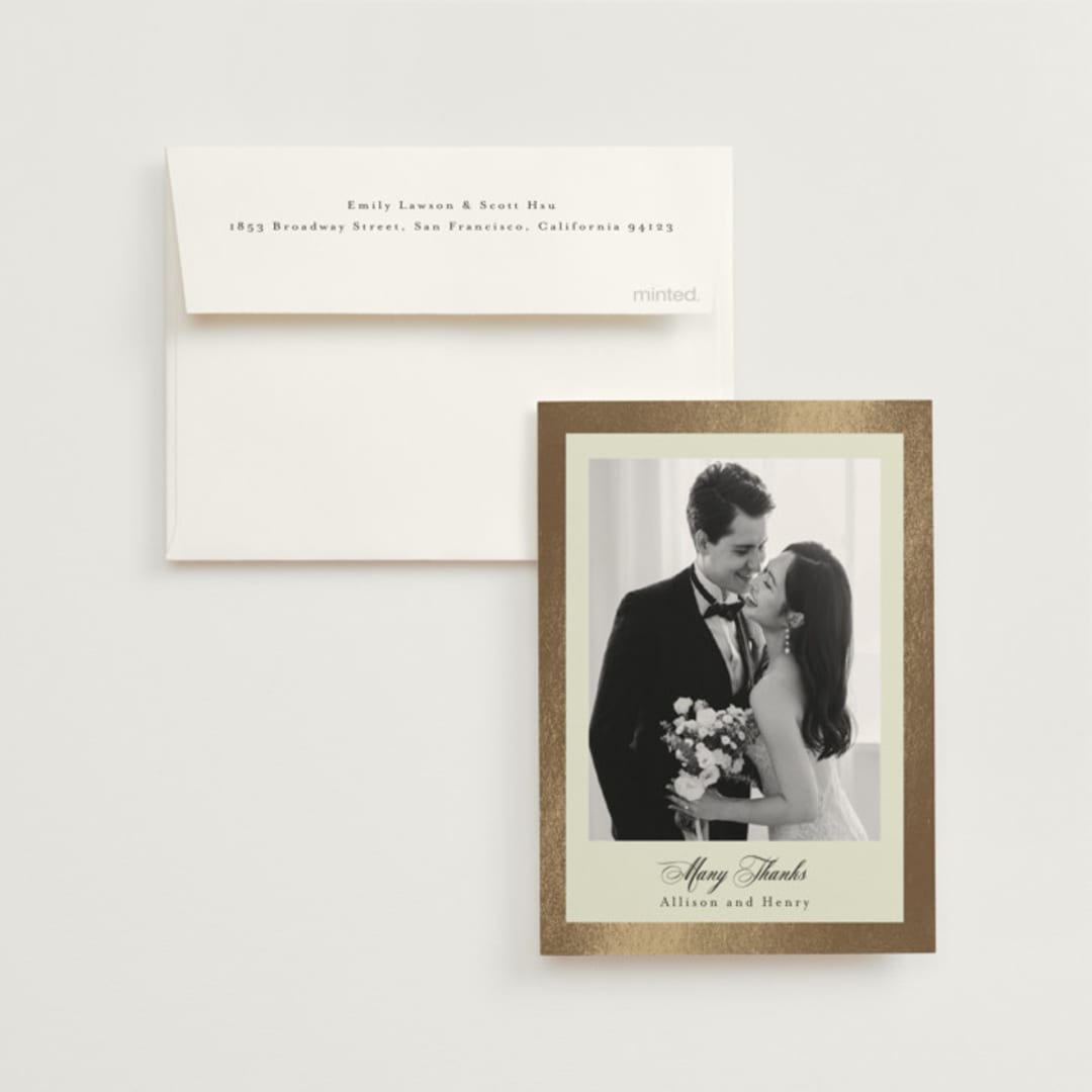 "All Tied Up" - Wedding Thank You Cards in Champagne by Chris Griffith - Front
