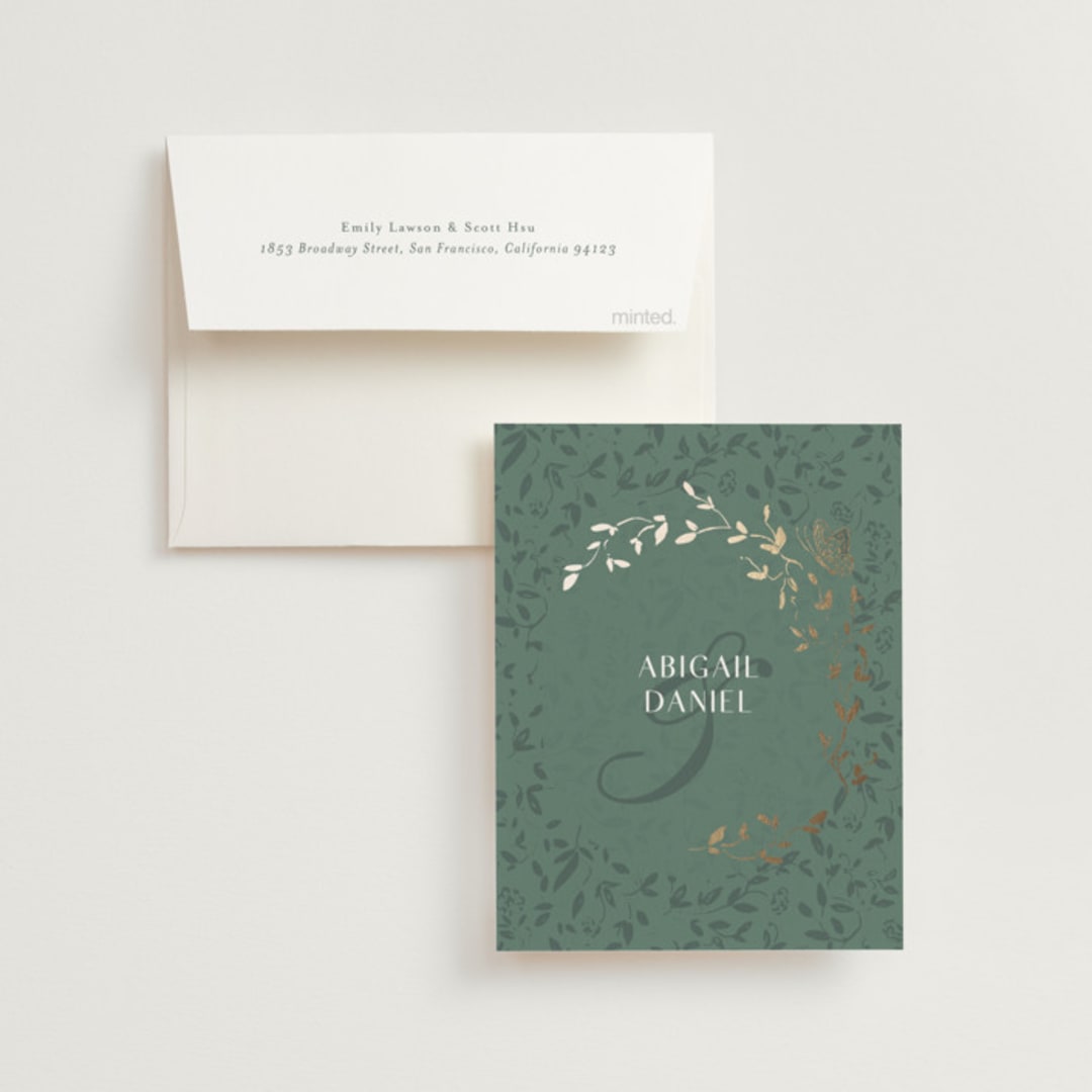 "Southern Romance" - Wedding Thank You Cards in Eucalyptus by Simona Camp - Front